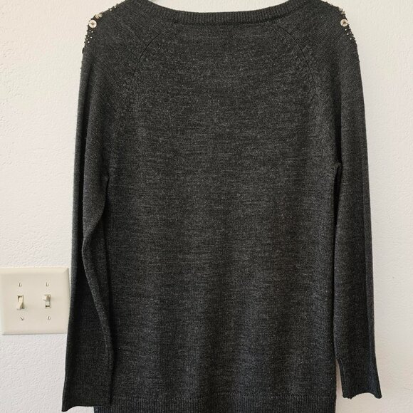 VICTOR ALFANO Women's Gray Wool Sweater - Gem Details - Size M - Pockets - Picture 5 of 6